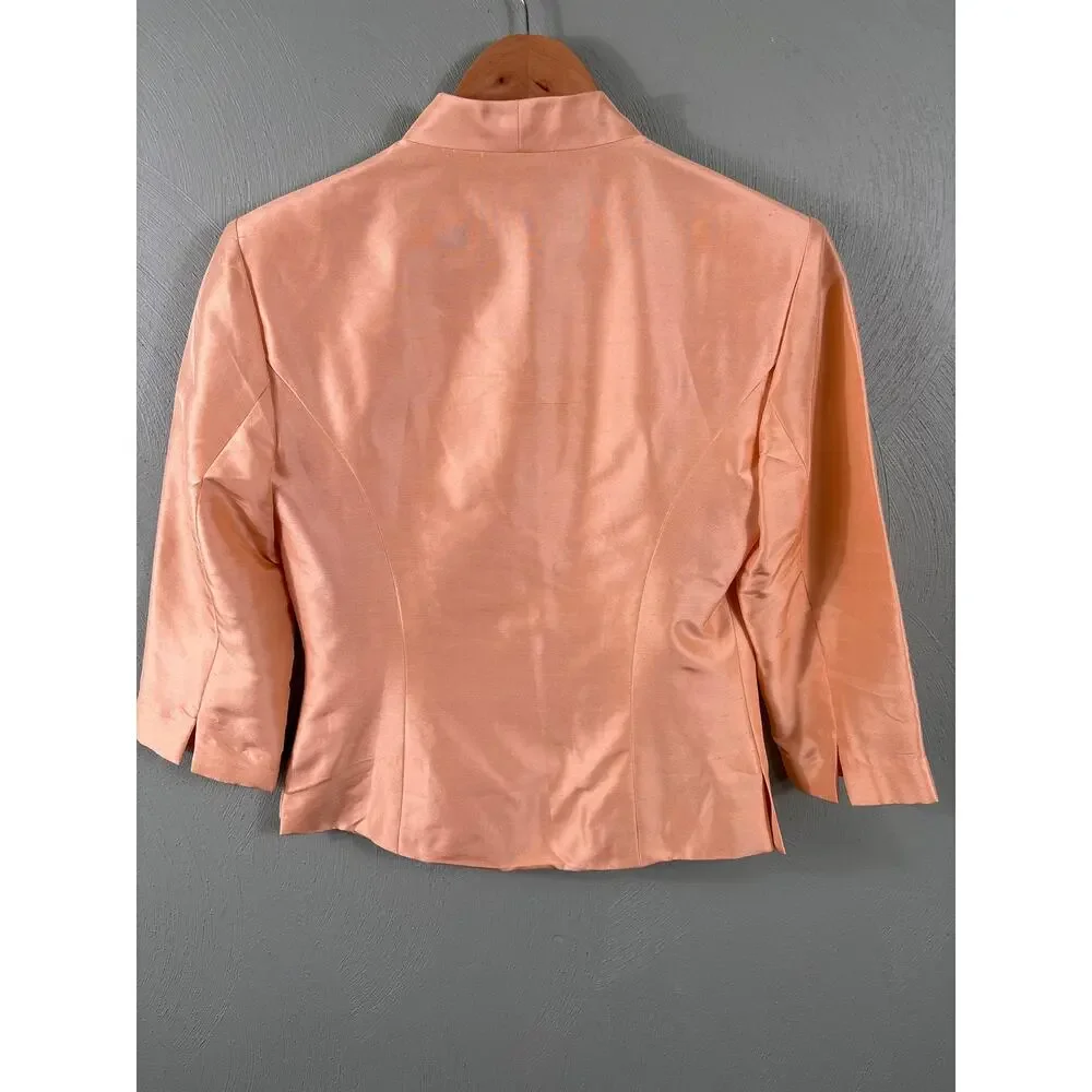 Adrianna Papell Pant Suit Women's Size 6‎ Peach Silk Floral Bead Asian Inspired